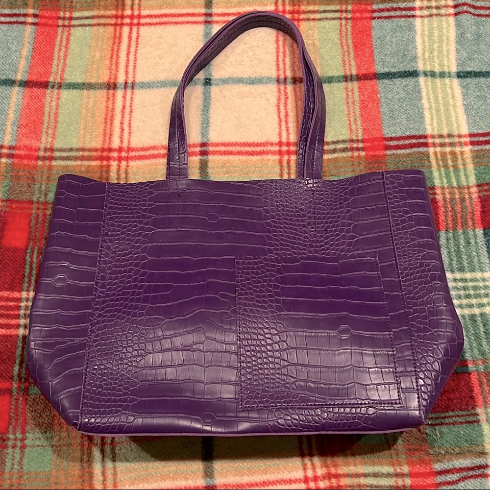 Bloomingdales Purple Vegan Croc Leather Shopper Tote